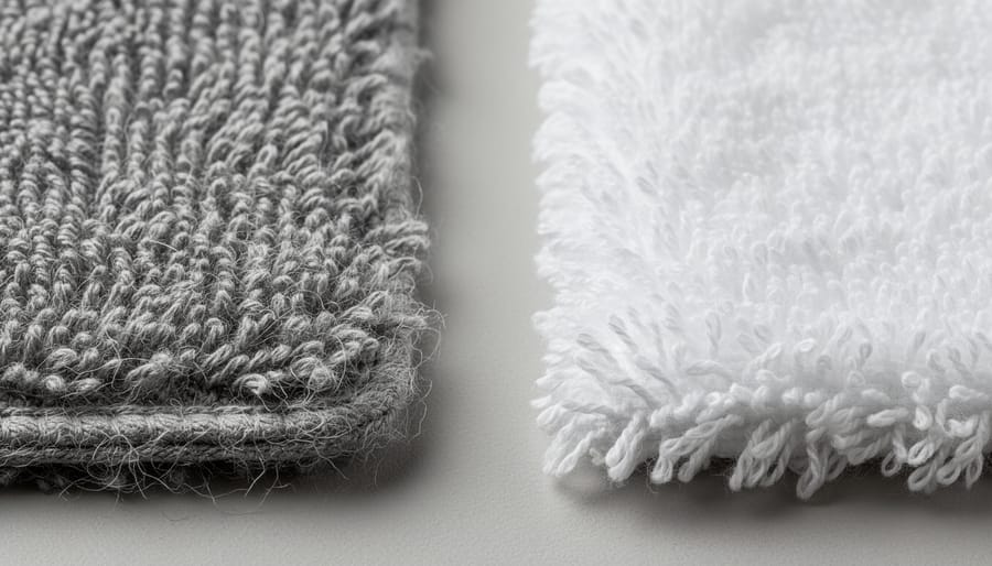 Extreme close-up of soft white towel showing fluffy cotton terry loop fibers