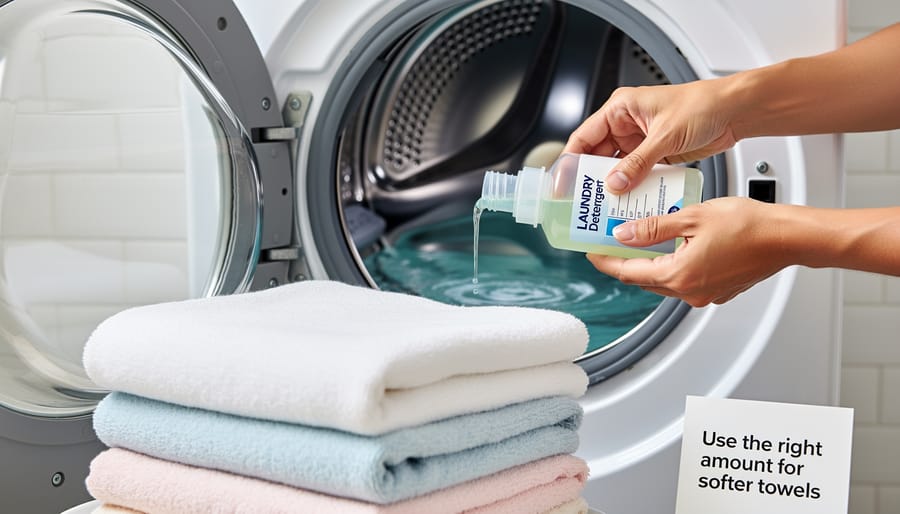 White and blue towels washing in modern front-loading washing machine