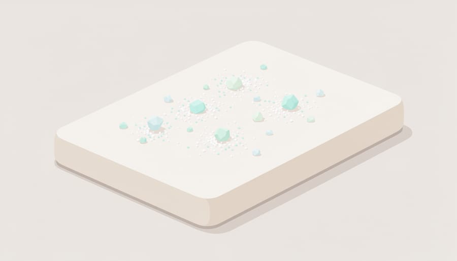 Baking soda being sprinkled on a mattress cover for deodorizing