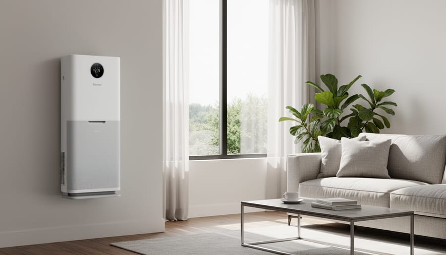 Modern home interior featuring a wall-mounted air purifier integrated into decor