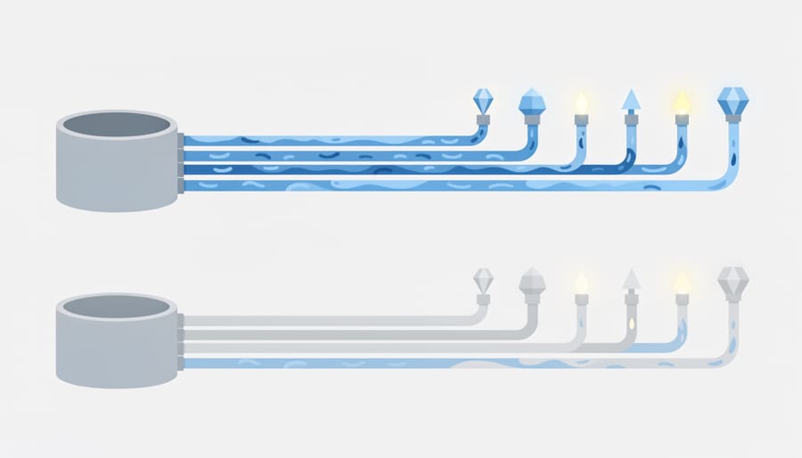 Water flowing through a household pipe with a valve partially open, illustrating the idea of pressure affecting performance